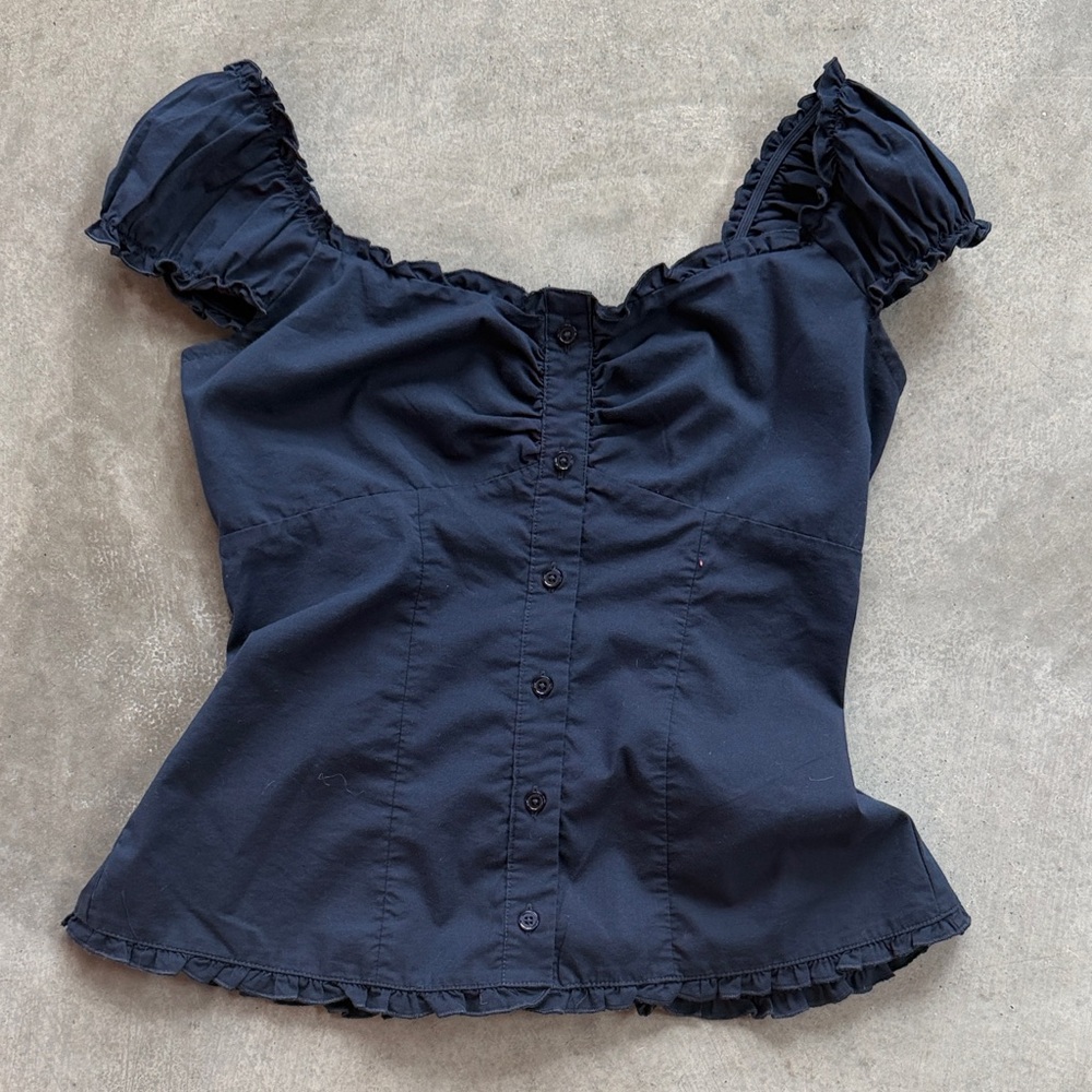 Hollister navy blue blouse with ruffled sleeves